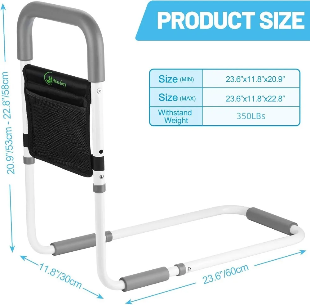 قضبان أمان للسرير قابلة للتعديل لكبار السن والكبار، مقاس كوين مع حزام، حاجز أريكة للأريكة