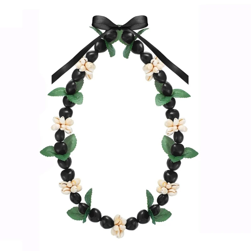 

Adjustable Hawaiian Graduation Kukui Nut Leis Flower Necklace with Ribbon Bow N58F