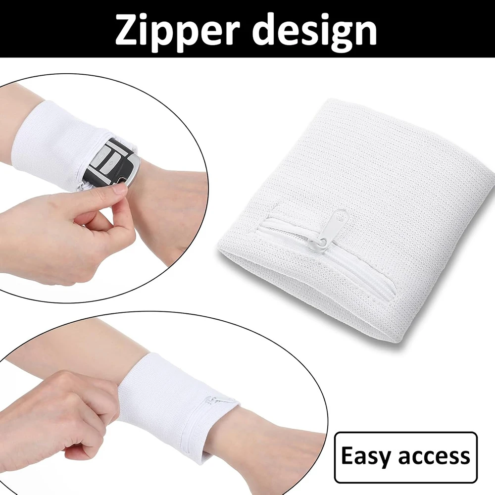 1PC Wrist Wallet Wrist Sweat Bands with Zipper Light Pocket Sports Absorb Sweat Wristbands for Women Men Gym Sports Running
