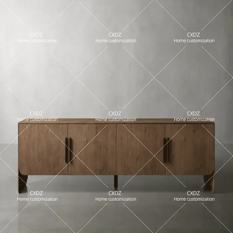 Nordic Solid Wood TV Cabinet Modern Simple Living Room Wabi Sabi Retro Floor Cabinet Log Color Medieval Style Storage Unit