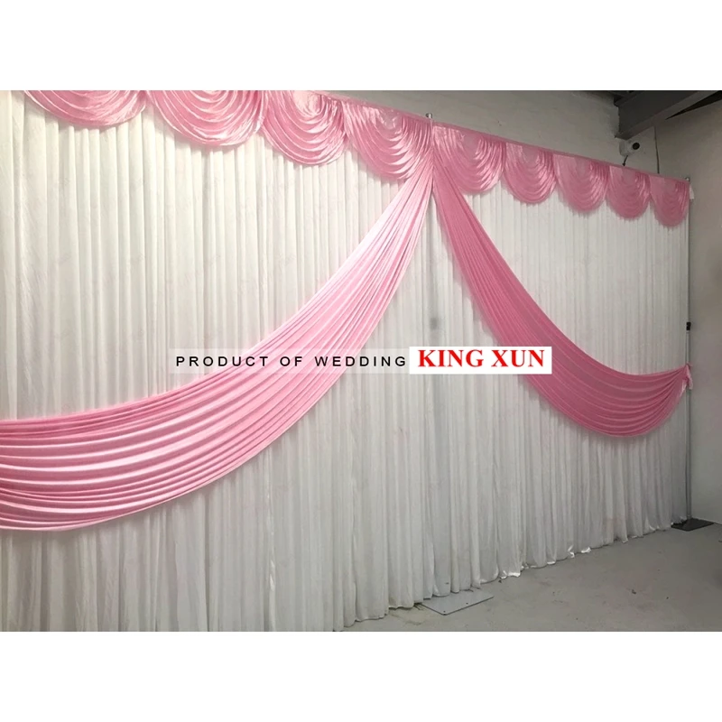 Nice Looking 3x6M Ice Silk Wedding Backdrop Curtain Stage Background Photo Booth Include Top Swag Drape Event Party Decoration