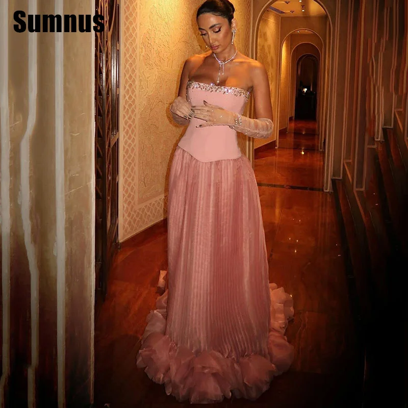 SUMNUS Formal Pink Satin Evening Prom Gowns A-Line Party Dresses Floor-Length Flowers Prom Dress Mix Colors Customized