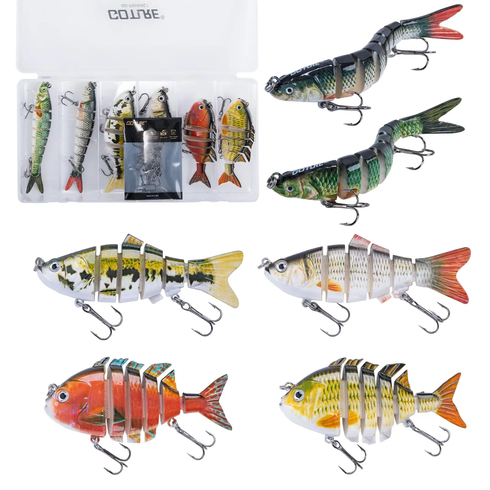 

Набор многосоставных воблеров Goture: медленно тонущие, максимально реалистичные приманки для ловли баса на поверхности, для пресной и соленой воды, 12 шт.