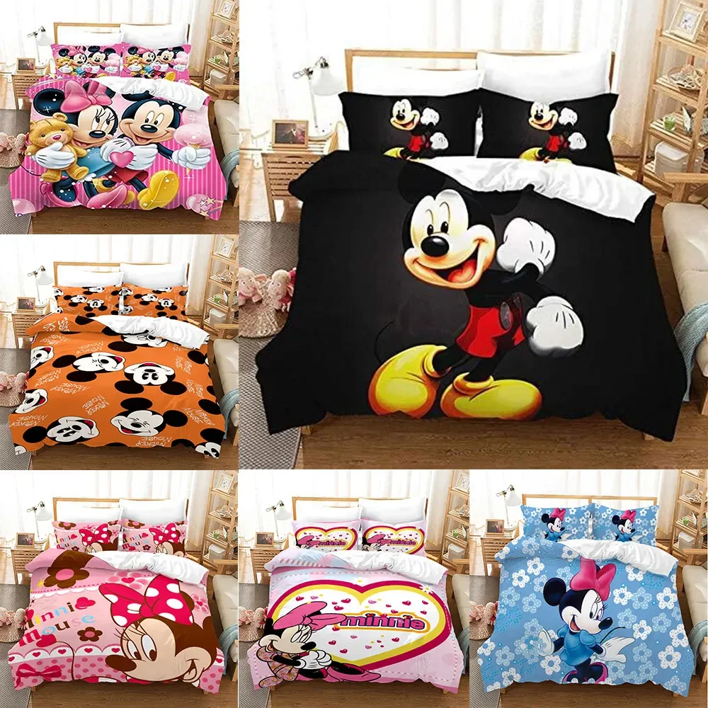 Mickey Minnie Mouse Bedding Sets Comforter Quilt Bed Cover Duvet Cover Pillow Case 2-3 Pieces Sets Kids Adult Size