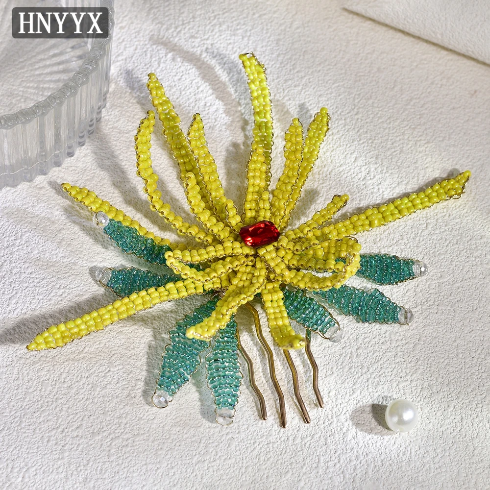 

HNYYX Fashion Flower Hair Comb Summer Shiny Beaded Hair Accessories Prom Evening Hair Clip Cute Princess Hair Forks A244