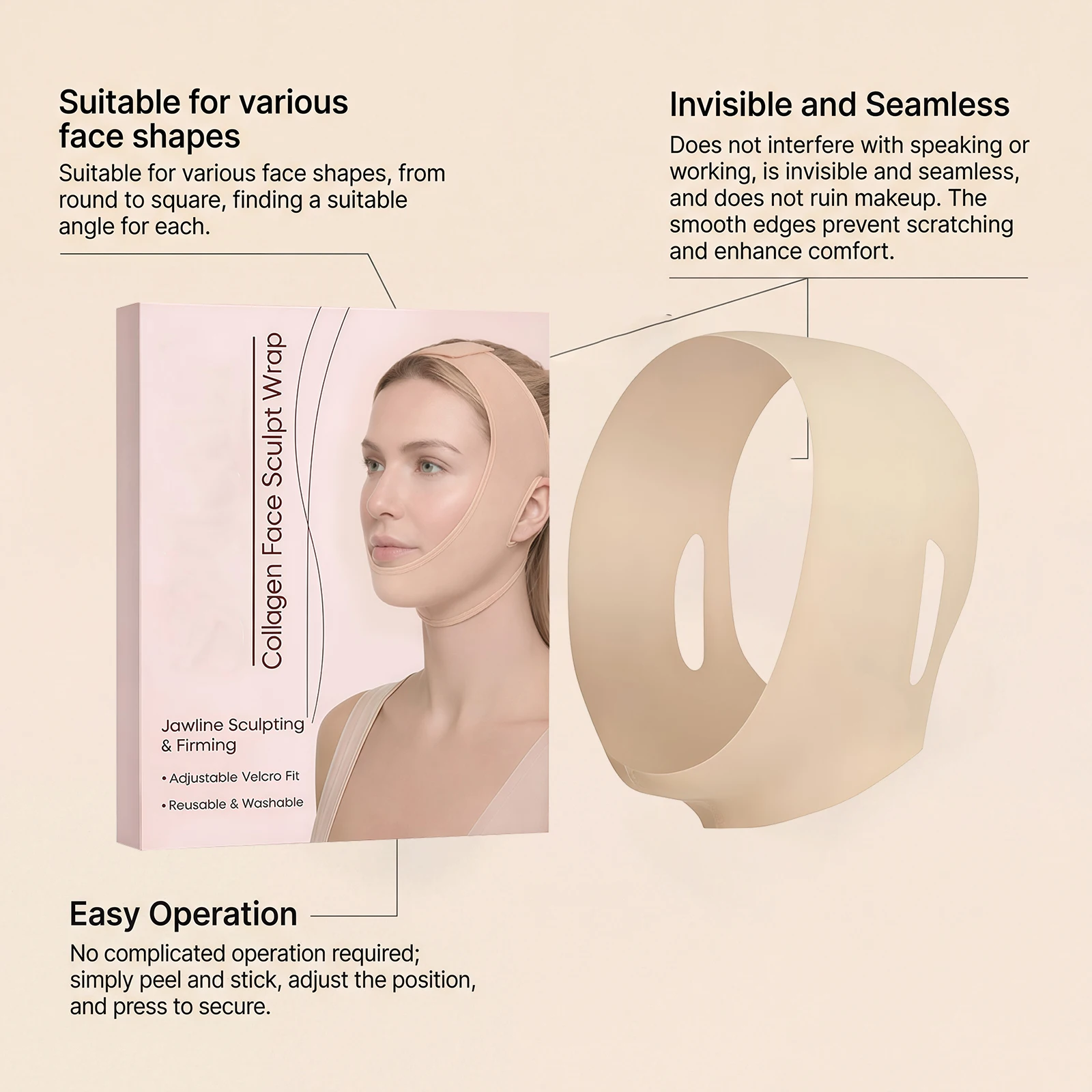 Adjustable Face Slimming Bandage Firm Jawline Remove Double Chin Breathable Reusable Vline Face Jawline Shaper Mask Beauty Tool - view 5