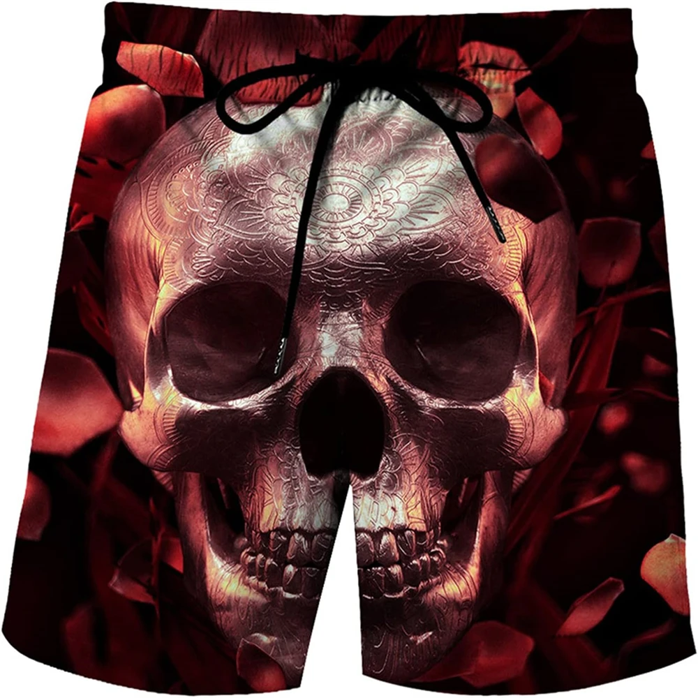 Skull Pattern 3D Print Beach Shorts Men Women Summer Swimming Trunks Oversized Surfing Board Shorts Swimwear Kids Men\'s Clothing