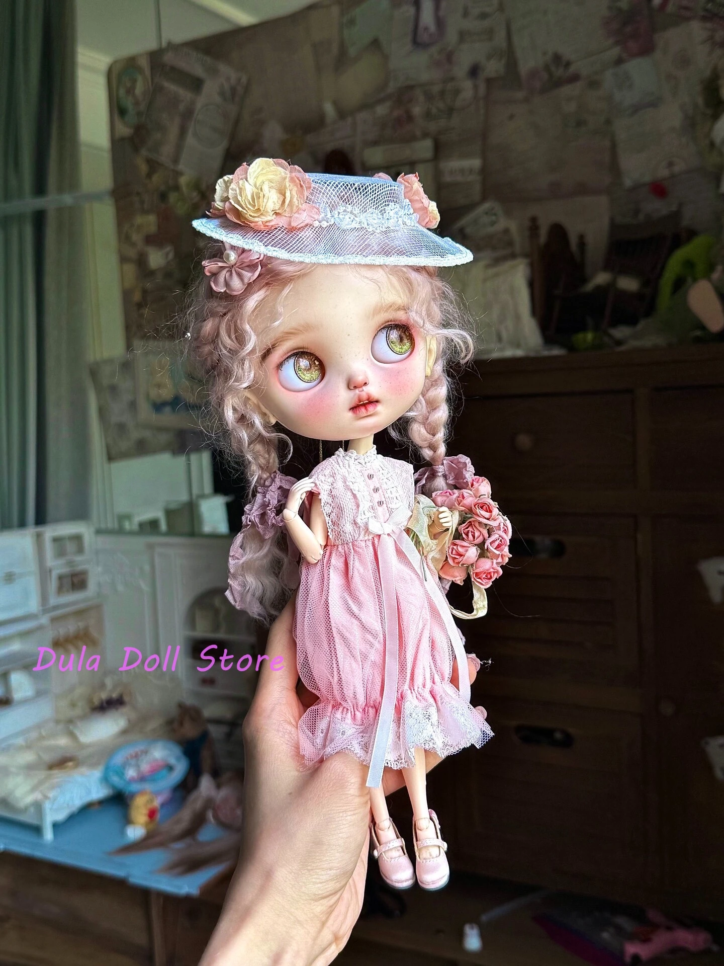 

Dula Doll Clothes for Blythe Landoudou Landazz ob24 ob22 Licca 1/6 Doll White and pink dresses