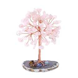 Super Mini Crystal Money Tree Copper Wire Wrapped W/ Agate Slice Base Healing Gemstone Yoga Feng Shui Trees Home Crystal Decor