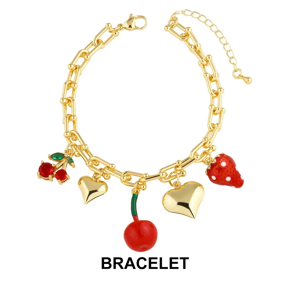 

Retro European Style Strawberry Necklace Loveheart Gilded Cherry Bracelet Light Luxury Pitaya Chain Choker Travel