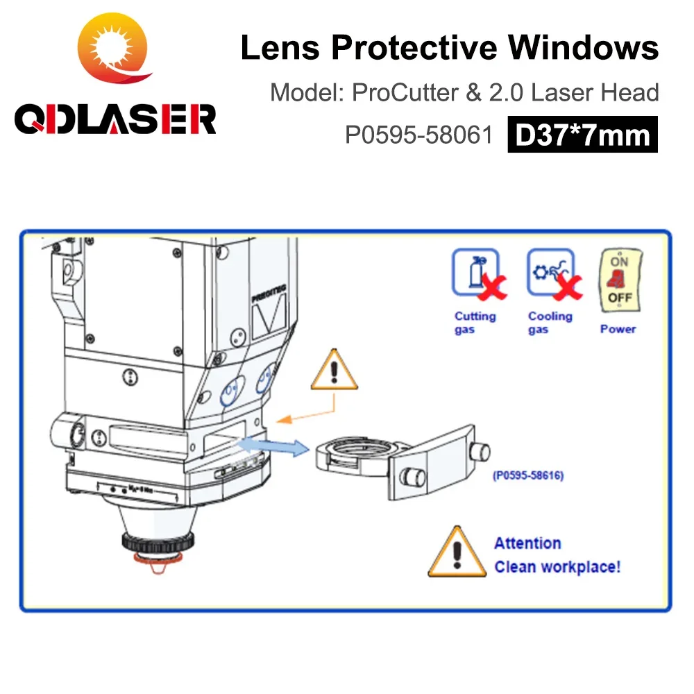 PRECITEC Lens Protective Windows D37x7 P0595-58601 Original Lenses for Fiber Laser ProCutter /2.0 Head 30KW Optical Silica Glass