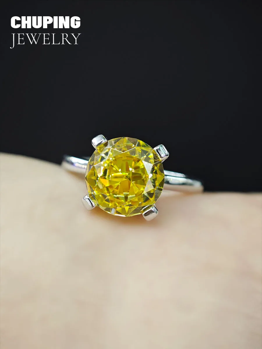 ChuPing Fine Jewelry Желтый измельченный лед кубический циркон круглой формы S925 кольцо для вечерней вечеринки мост современный и классический