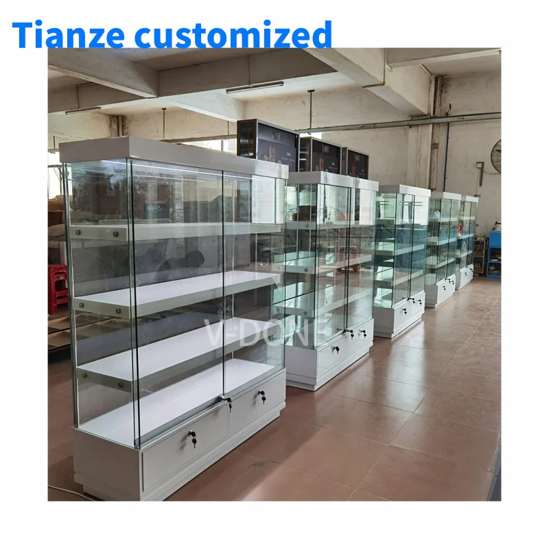 [Customized]Best Supplier Customized Shop Dispensary Glass Display Stand Cabinet Store Design Display Shelf With Drawers