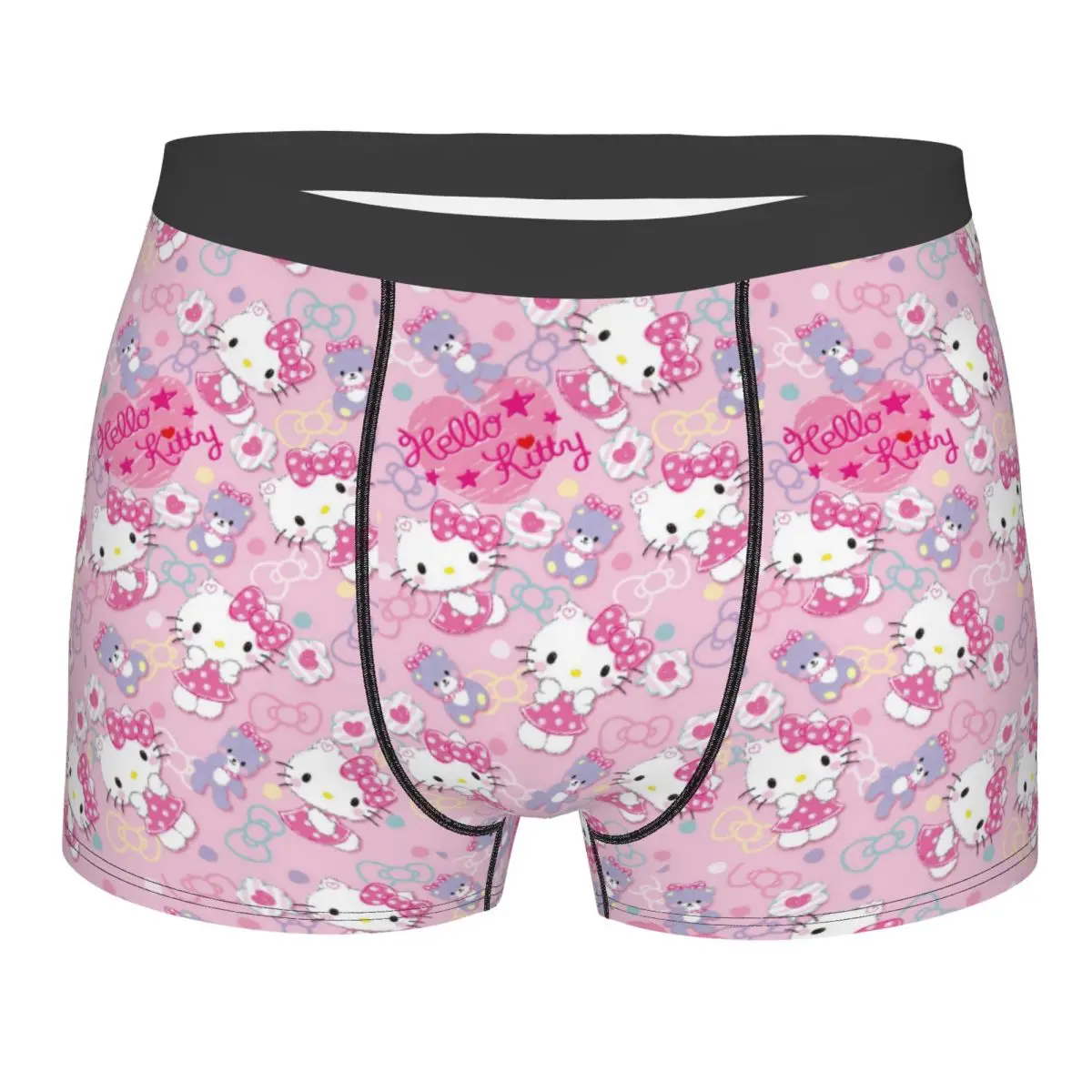 

Розовое нижнее белье Hello Kitty на заказ, мужские дышащие трусы-боксеры с героями мультфильмов Kawaii, шорты, мягкие трусы для Homme