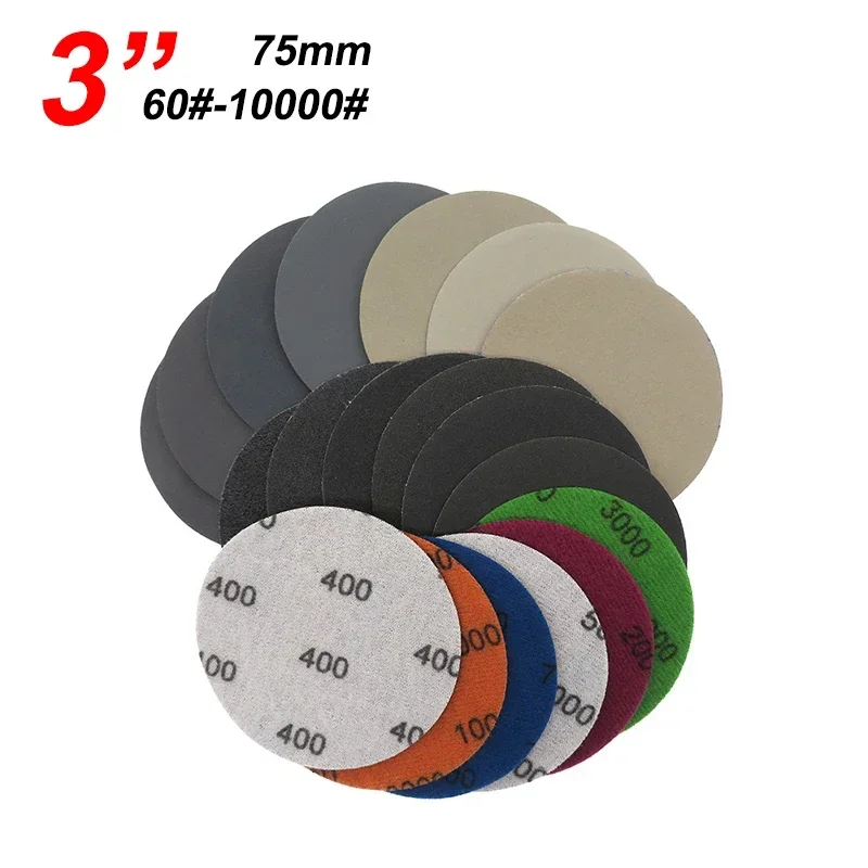 5-50Pcs 3 Inch 75mm Waterproof Sanding Discs Hook & Loop Silicon Carbide Sandpaper Wet/Dry 60 -10000 Grit For Polishing Grinding