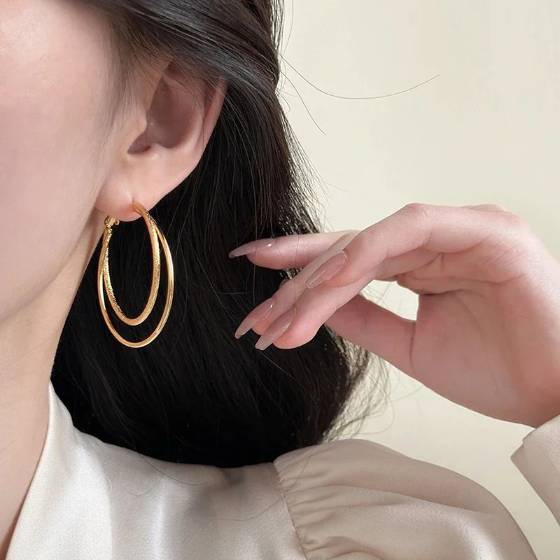 

Настоящее серебро 925 пробы, золото 18 карат, преувеличенные круглые серьги-кольца для женщин, классические ювелирные изделия, минималистичные аксессуары