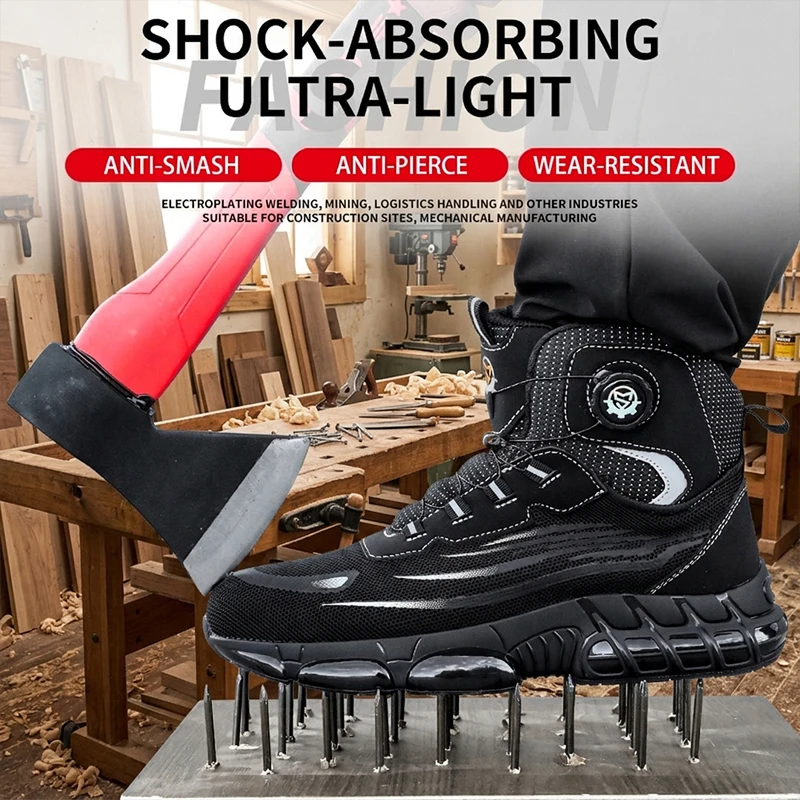 2026 Logistics Loading Handling Slip On High Top Safety Boots Elastic Band Steel Toe Anti-puncture Anti-smash Safety Shoes
