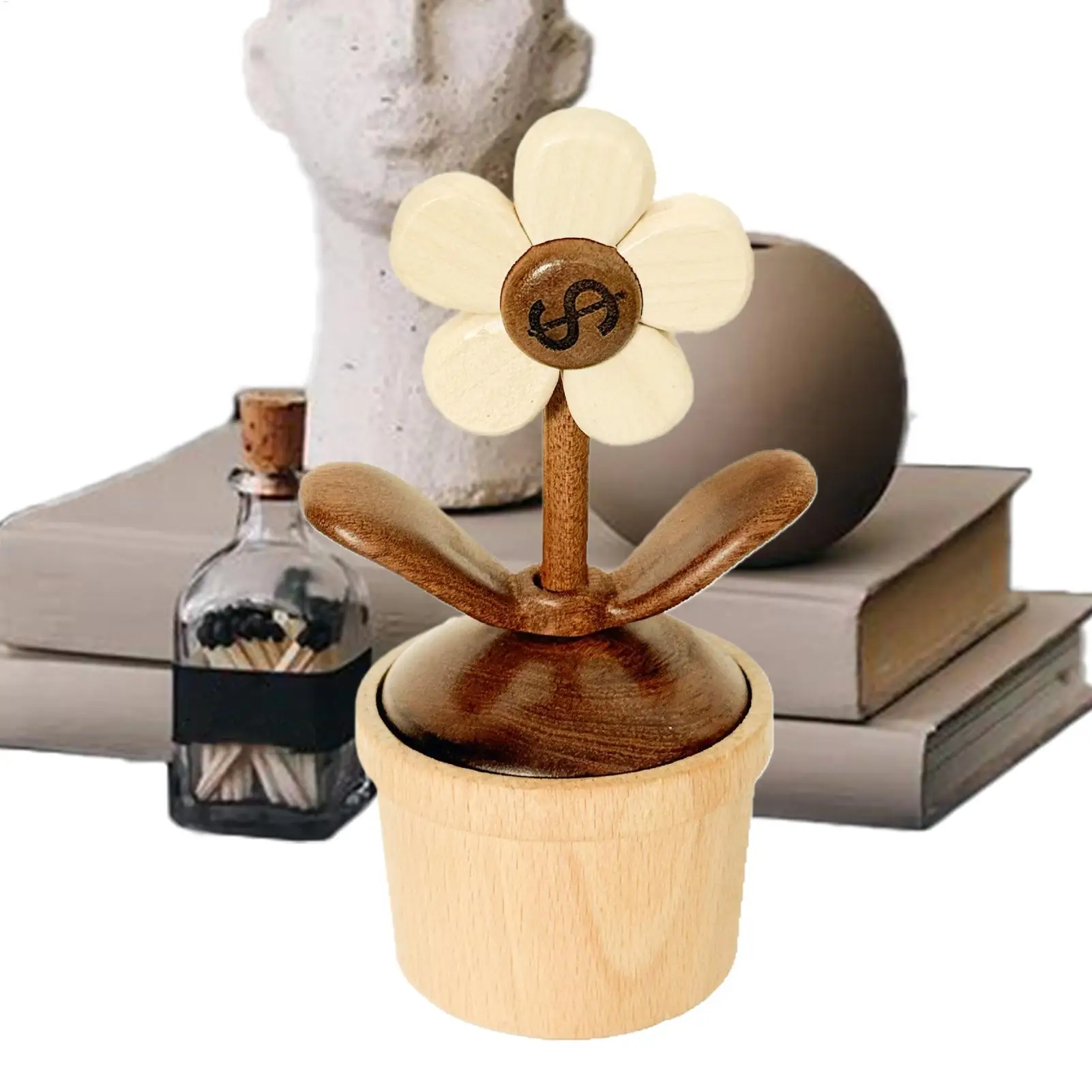 

Украшения для приборной панели автомобиля, вращающийся цветок, украшение для приборной панели автомобиля, деревянный орнамент, милое цветочное искусство, искусственная настольная дорога