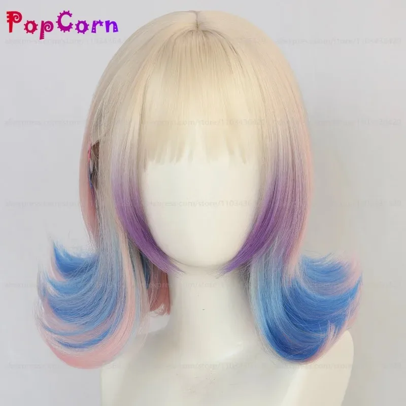 

Парик LQEnid Sinclair, женский короткий парик смешанного цвета 32 см, аниме-парики, термостойкие синтетические парики для Хэллоуина, костюм для вечеринки