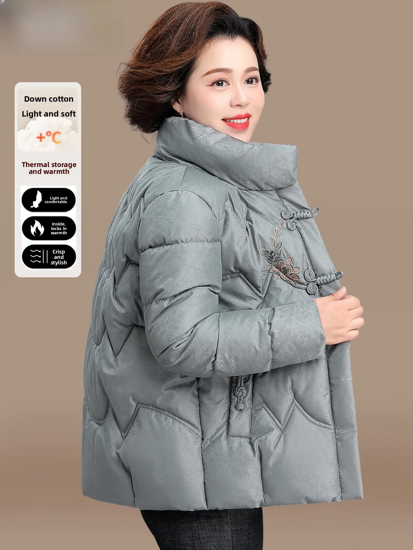 

Теплая модная пуховая куртка из хлопка для женщин старше 50 лет, в традиционном китайском стиле, утепленное женское пальто