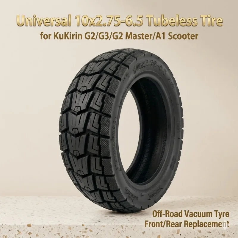 Pneu tubeless universel 10x2.75-6.5 pour trottinette KuKirin G2/G3/G2 Master/A1, pneu tout-terrain sans chambre à air avant/arrière de remplacement