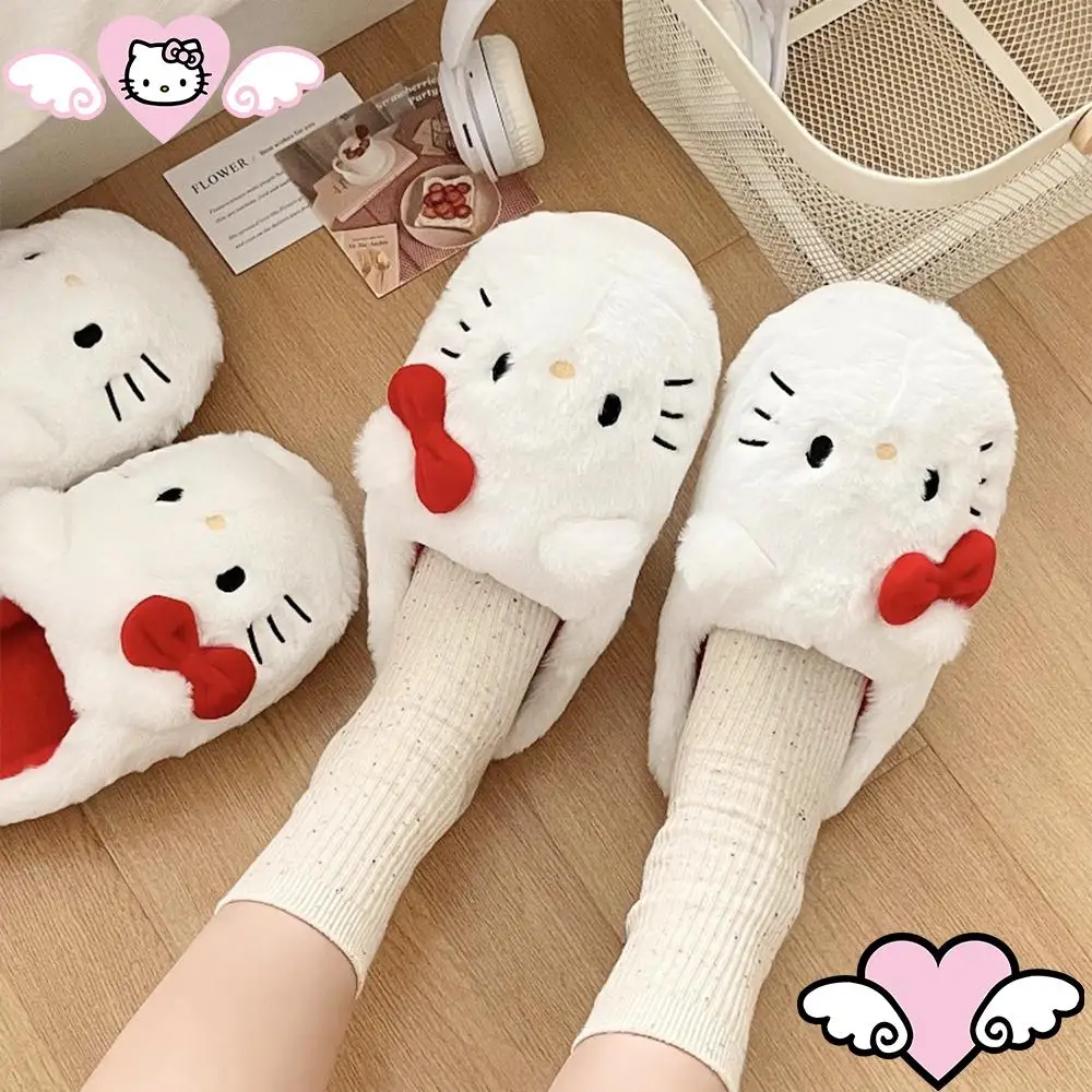 Hello Kitty Anime Women Plush Slippers Sanrioed Kawaii Cute Cotton Shoes Student Winter Bedroom Soft Shoes Girls Festival Gifts