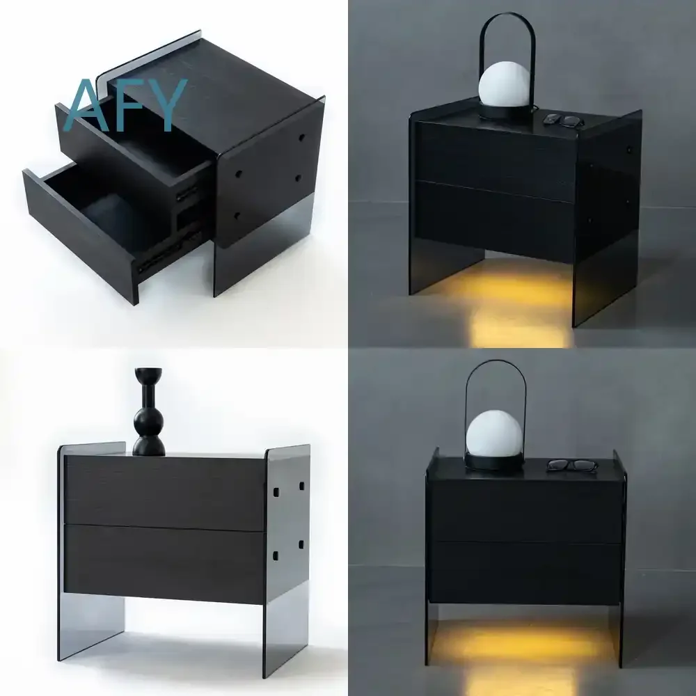 Italian Minimalist Suspended Bedside Table for Modern Simple Bedroom Nordic Style Smart Glass Storage Cabinet for Small
