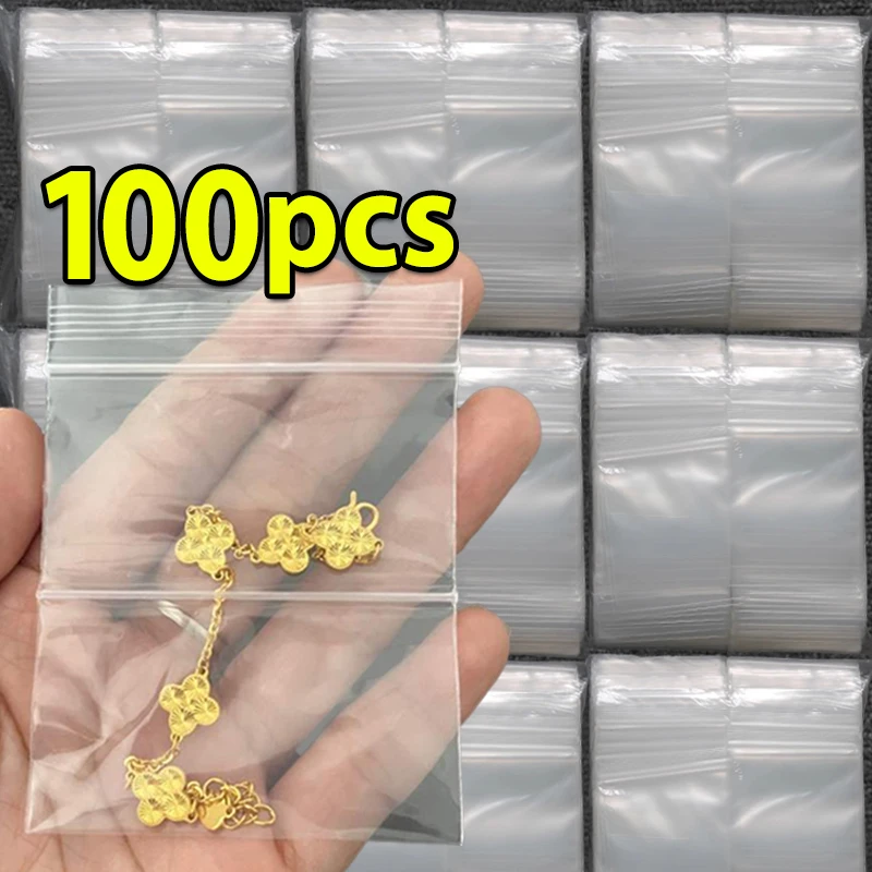 

100Pcs Thicken Zipper Sealed Bags Clear Plastic Storage Bag for Small Jewelry Food Packing Reclosable Ziplock Sealing Bags