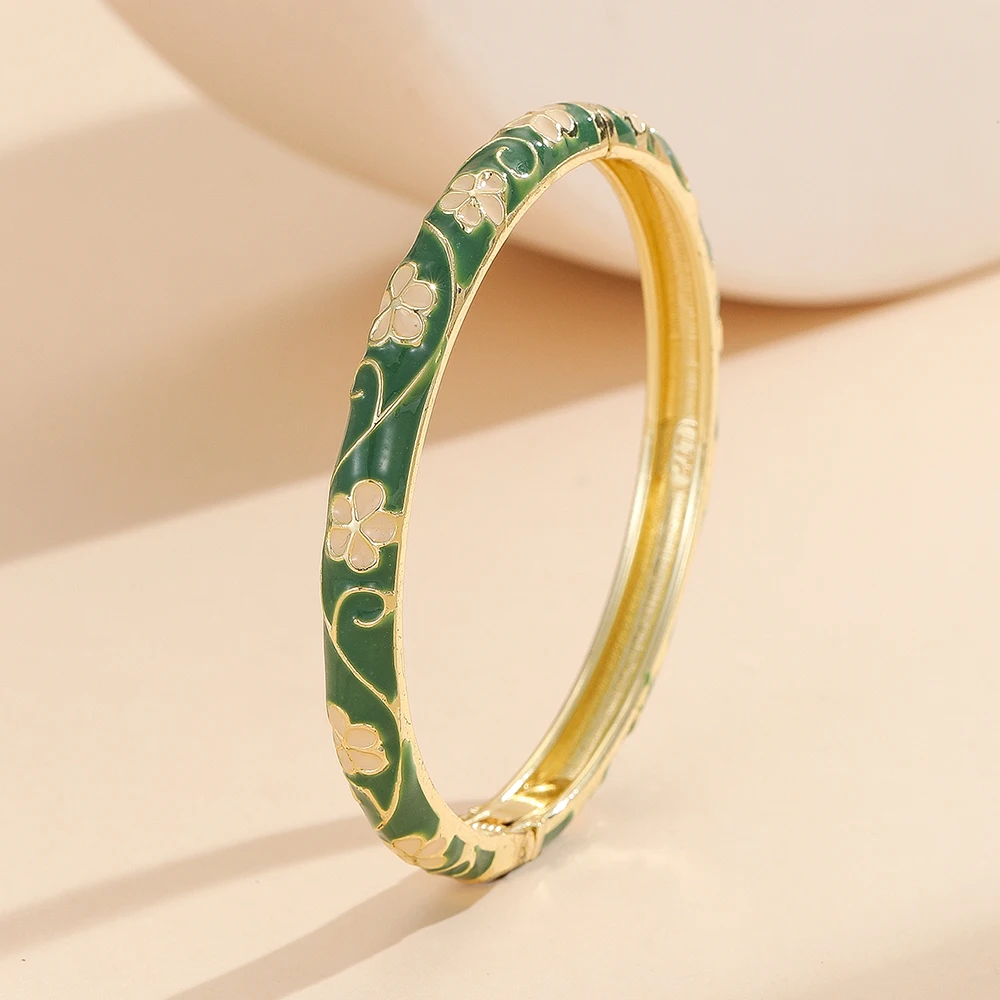 Fashion style gold plated flower pattern enamel cloisonne bracelet bangle jewelry gift item for girls women