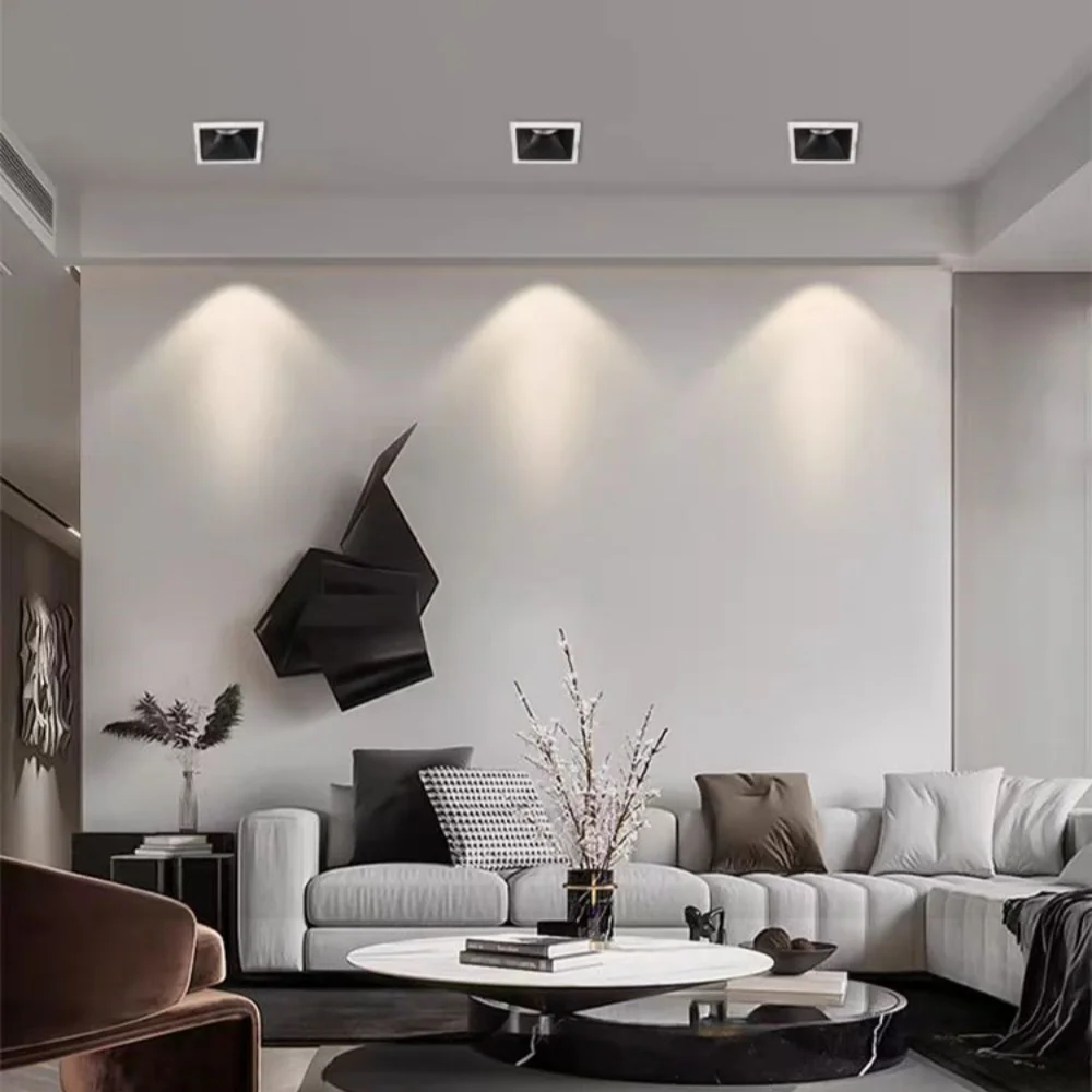 Embedded square grid spotlight LED household ceiling light, living room bedroom anti glare decorative lighting