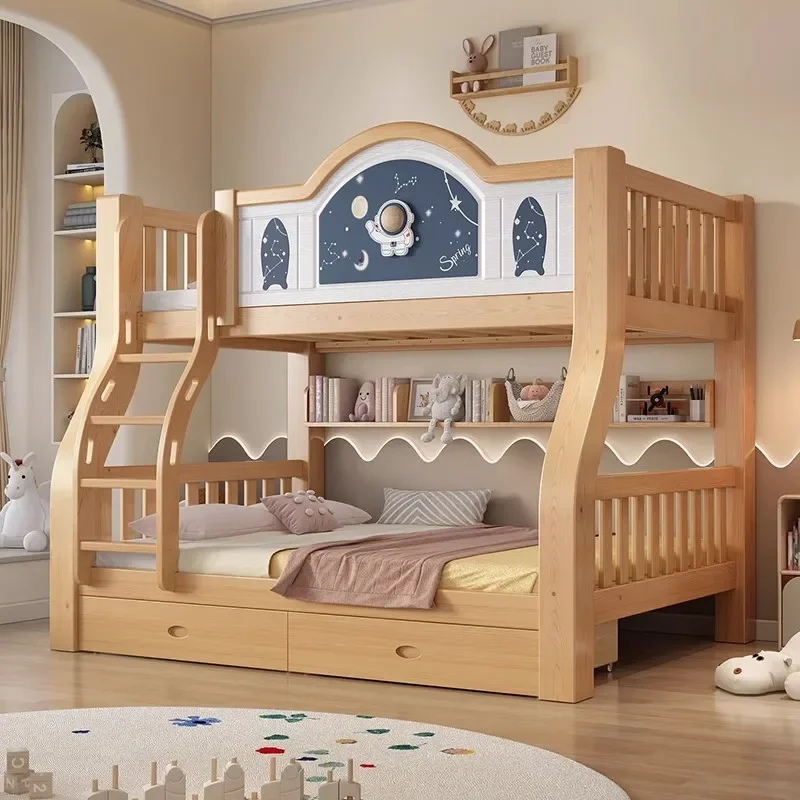 

Full solid wood upper and lower beds Bunk beds Adult small apartment upper and lower bunk two-layer wooden beds High and low b