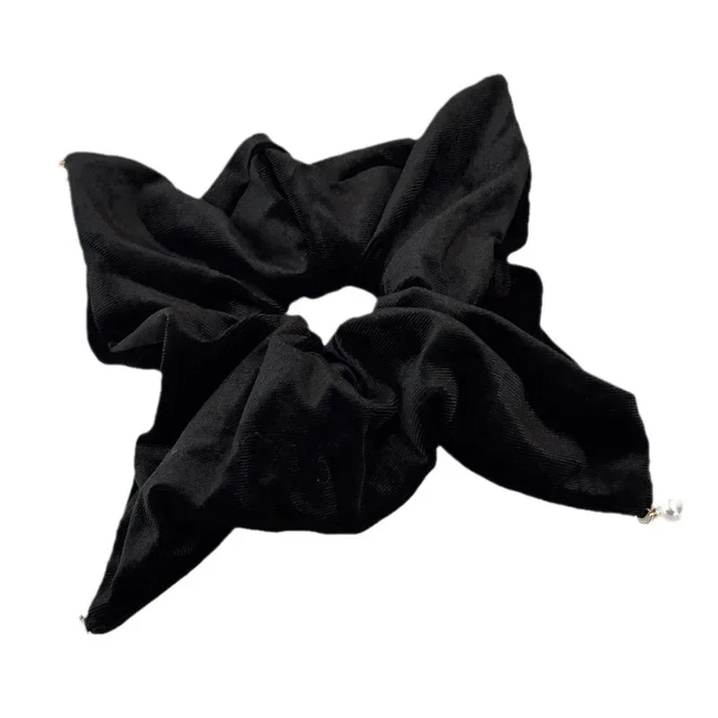 Retro Velvet Imitation Pearl High-end Black Square Scarf Hair Scrunchie Versatile Headband Women\'s Suede Hair Rope