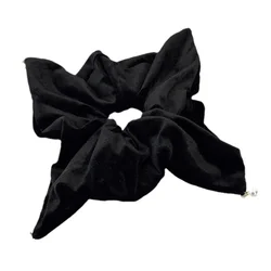 Retro Velvet Imitation Pearl High-end Black Square Scarf Hair Scrunchie Versatile Headband Women's Suede Hair Rope