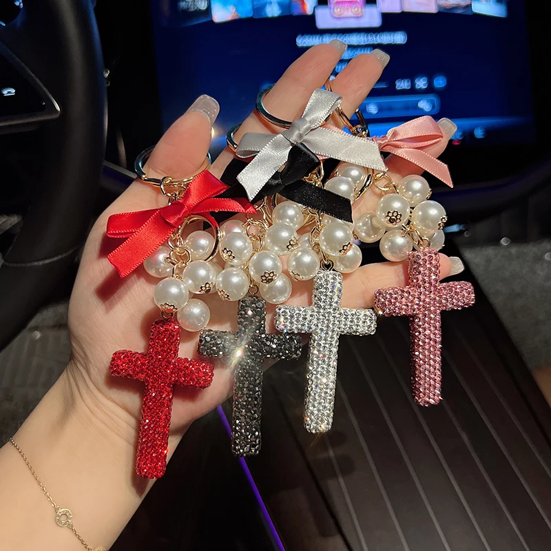 New Creative Cross Bow Water Diamond Keychain Fashion Bag Pendant Accessories Car Accessories Keychain