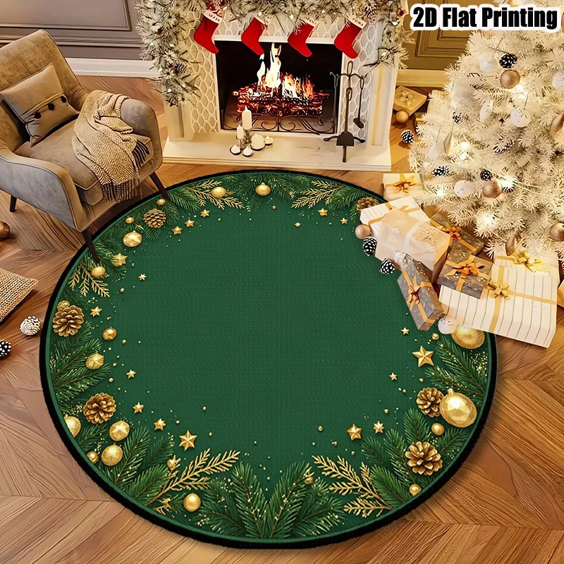 Rustic Pinecone Round Area Rug Winter Pine Needle Circle Carpet Washable Non Slip Christmas Living Room Floor Decoration