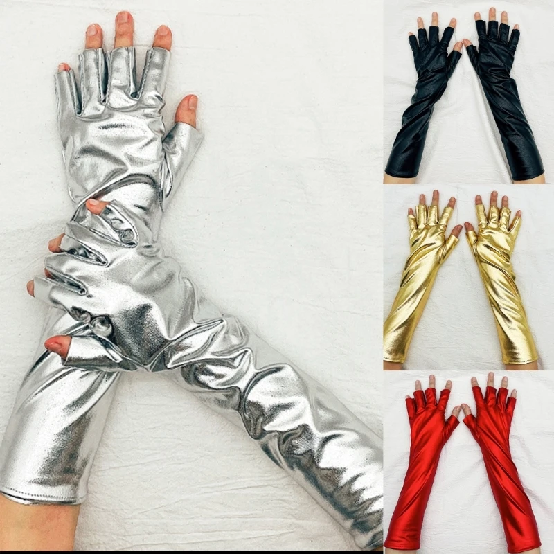 Nightclub Metallic Gloves Christmas Gloves Party Accessory Gloves for Concert Half Finger Metallic Gloves DXAA