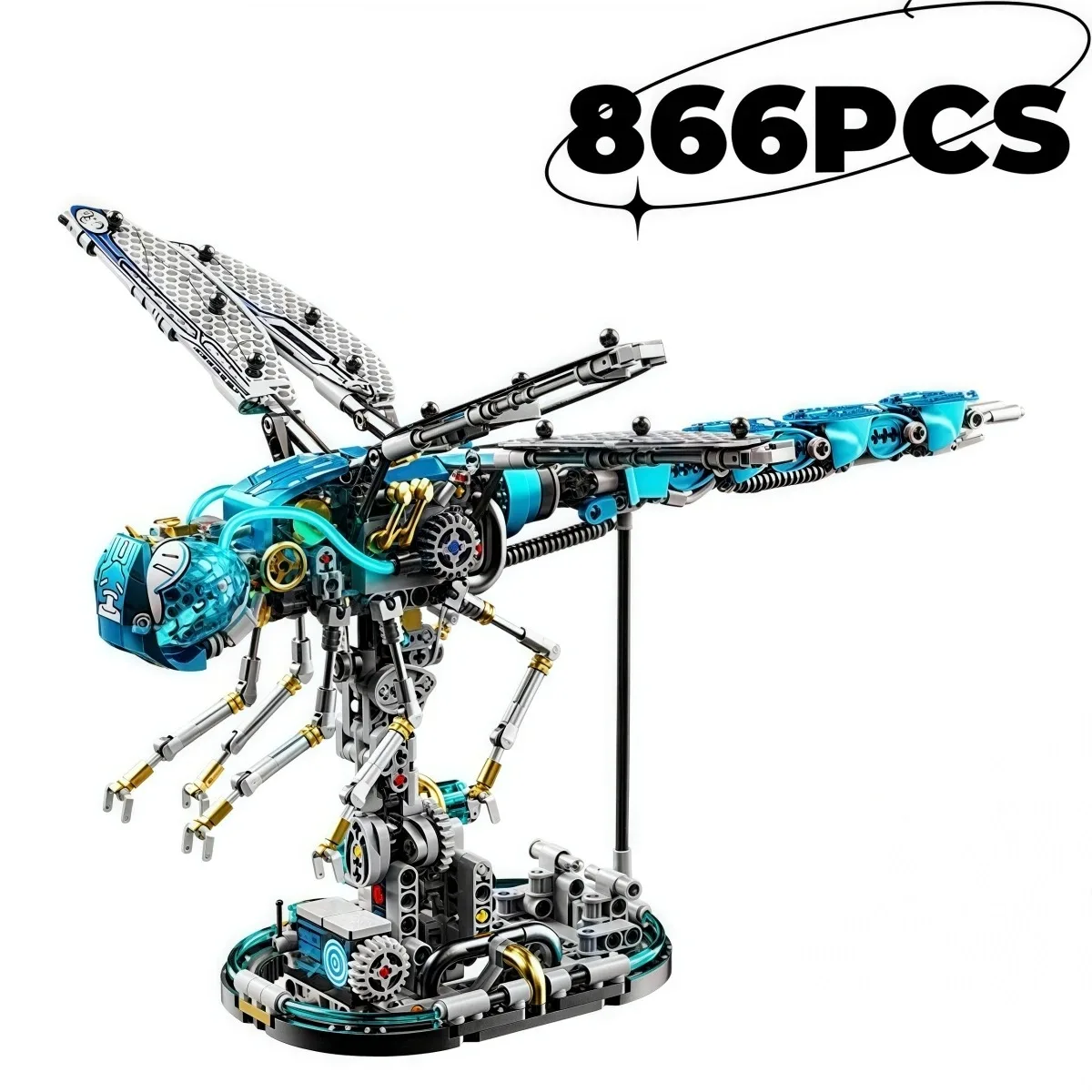 Dragonfly Building Blocks Kit with LED Light, Cyberpunk Mechanical Insect Model, STEM Display Collectible Gift for Adult Fans