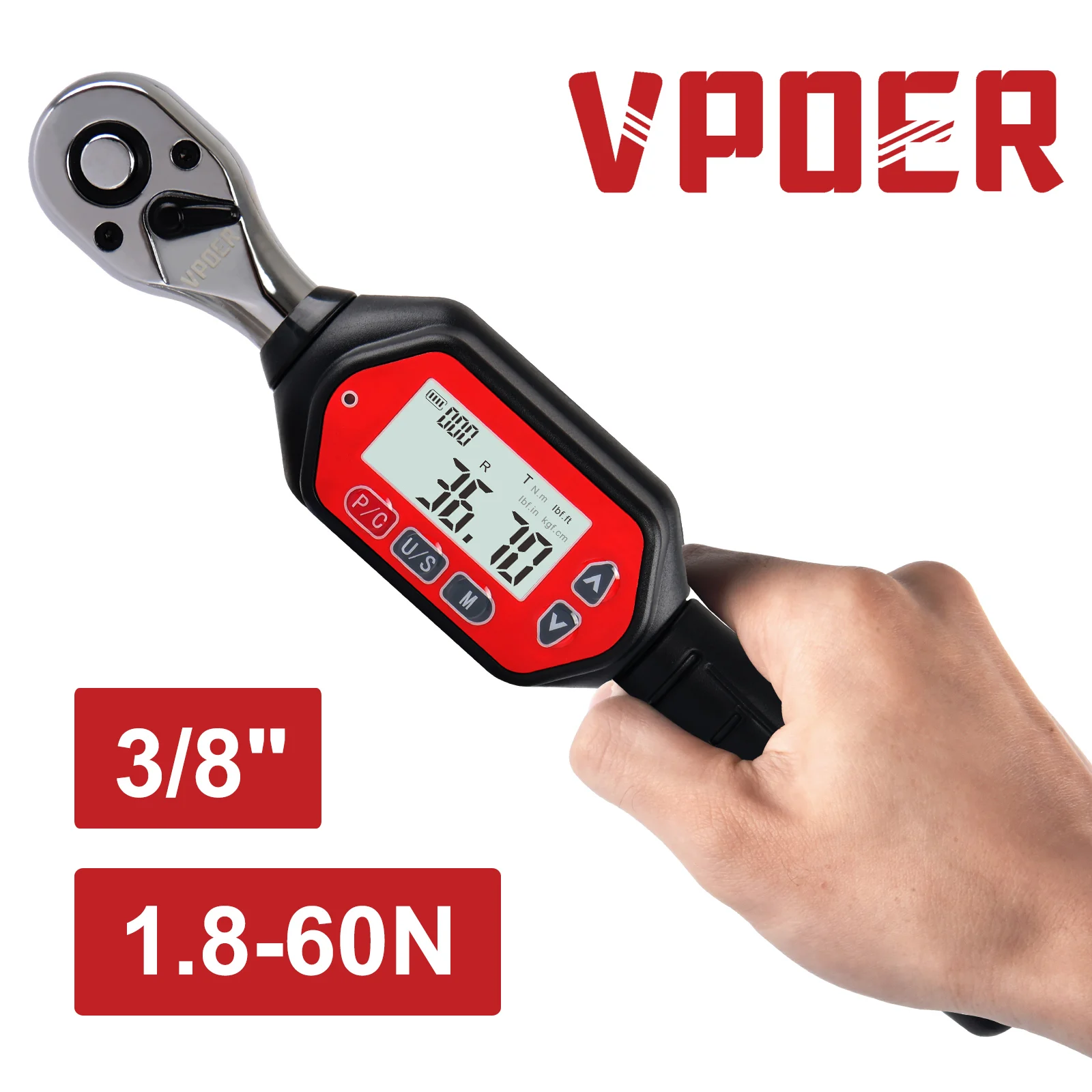 

3/8-inch Drive 1.8-60 Nm Digital Torque Wrench, 1.33-44.25 Ft-lbs (16-531 Inch Pound) with Buzzer & LED, Calibrated