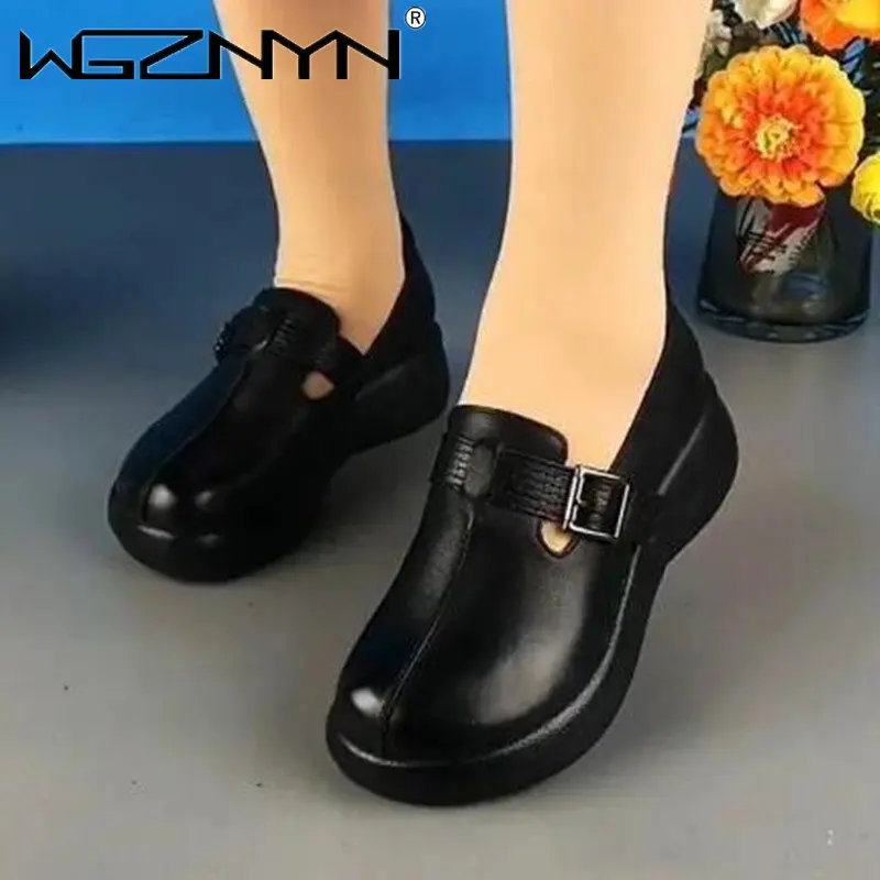 NEW Ethnic Women Retro Shoes Genuine PU Leather Platform Wedge Summer Women Plus Size Leisure Moccasins Sneakers Breathable Shoe