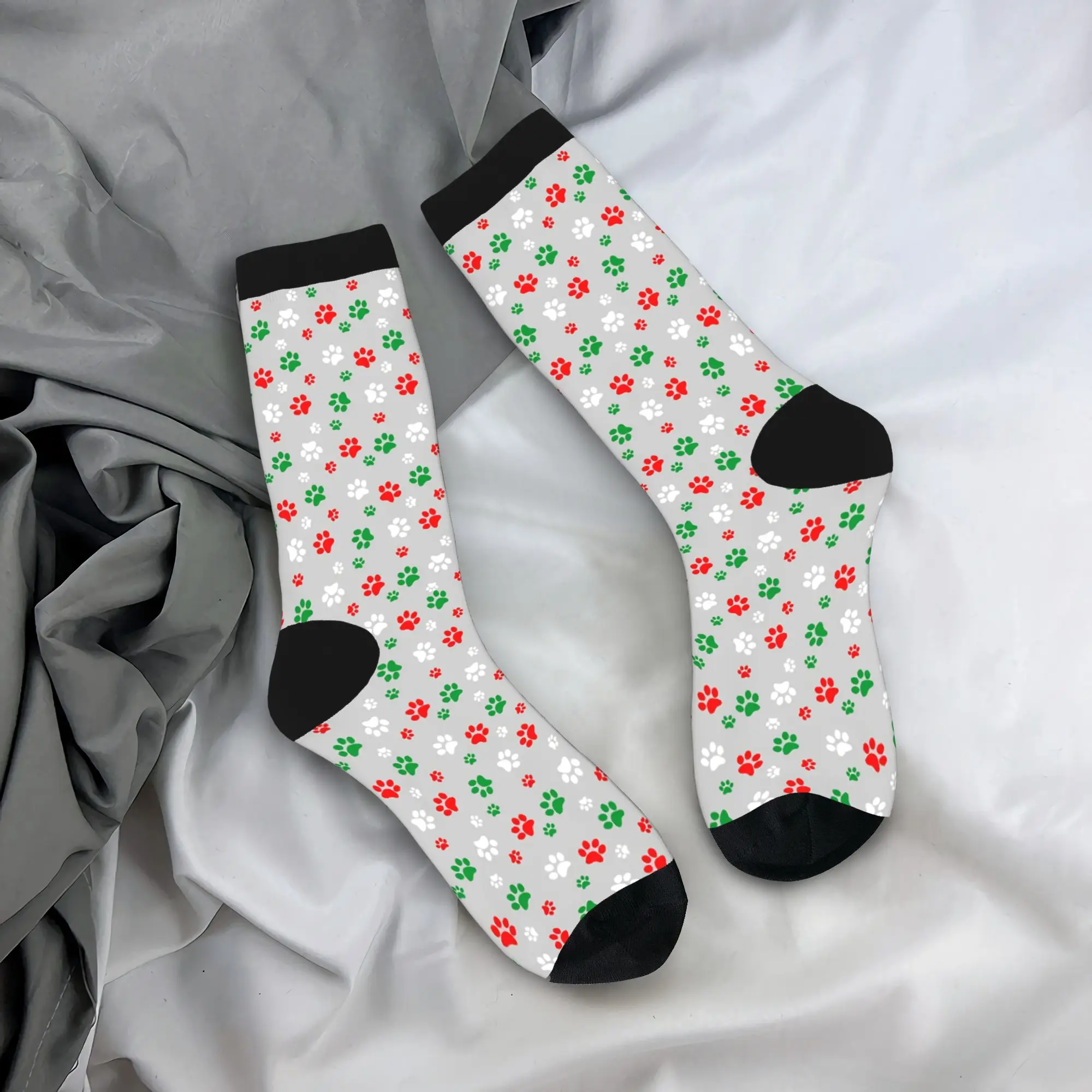Autumn Winter Colorful Men's Women's Merry Christmas Dog Paw or Cat Paw Pattern Socks  Sweat Absorbing Sports Socks