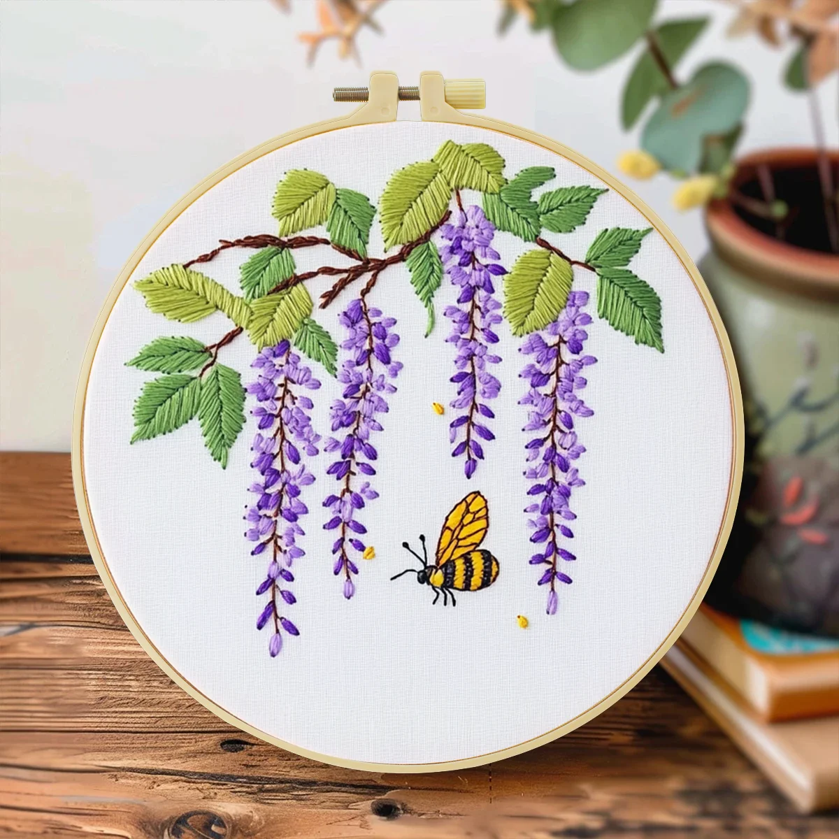 1 Stück 20X20CM/15X15CM 7,87/6,3 Zoll Bienen- und Blumen-Motiv Stickerei-Starter-Kit DIY-Set Handwerk Malerei Heimdekoration Nähkunst – Detail 3