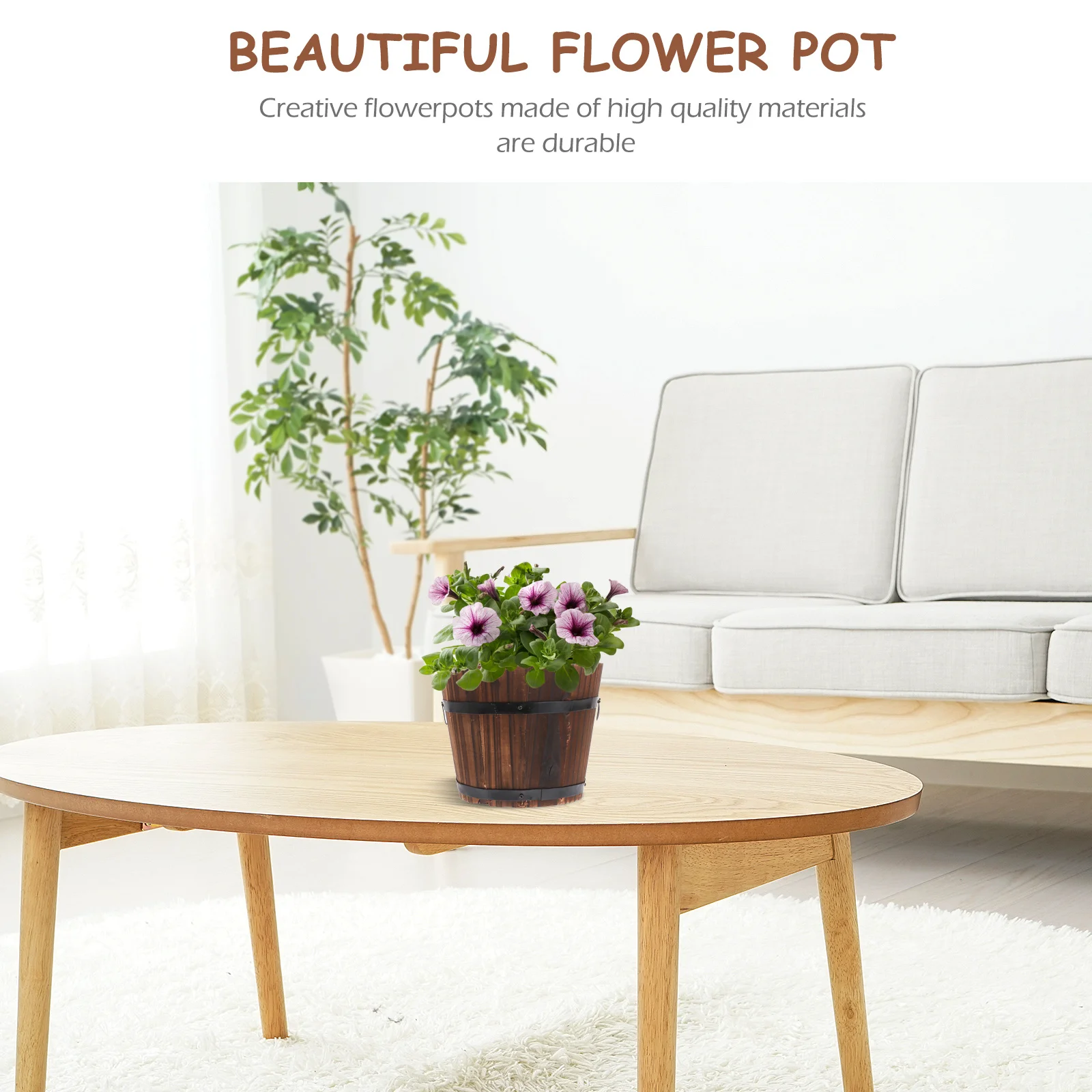 

2pcs Wooden Flower Pot Carbonized Eco Friendly Durable Vintage Barrel Planter for Decor Succulent Lover Gift