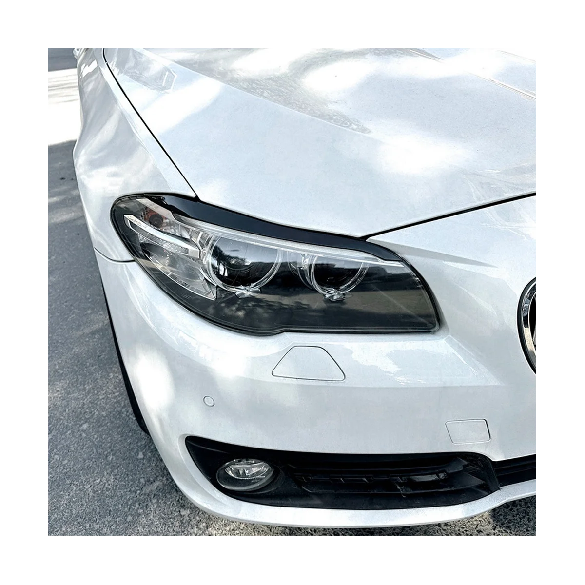 For BMW 5Series F10 F11 Later Stage 15-17 Glossy Black Front Headlight Cover Garnish Strip Eyebrow Cover Trim Sticker