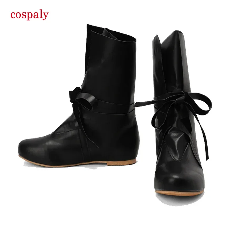 A Medieval Women Elf Princess Noble Lace Up Single Shoes Carnival Men Knight Prince Leather Boots Prop Halloween Cosplay Costume