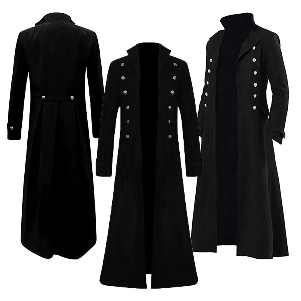 Steampunk Coat Gothic Vintage Long Jacket Cosplay Costume Adult Man Fantasy Role Play Outfits Halloween Party Disguise Suit