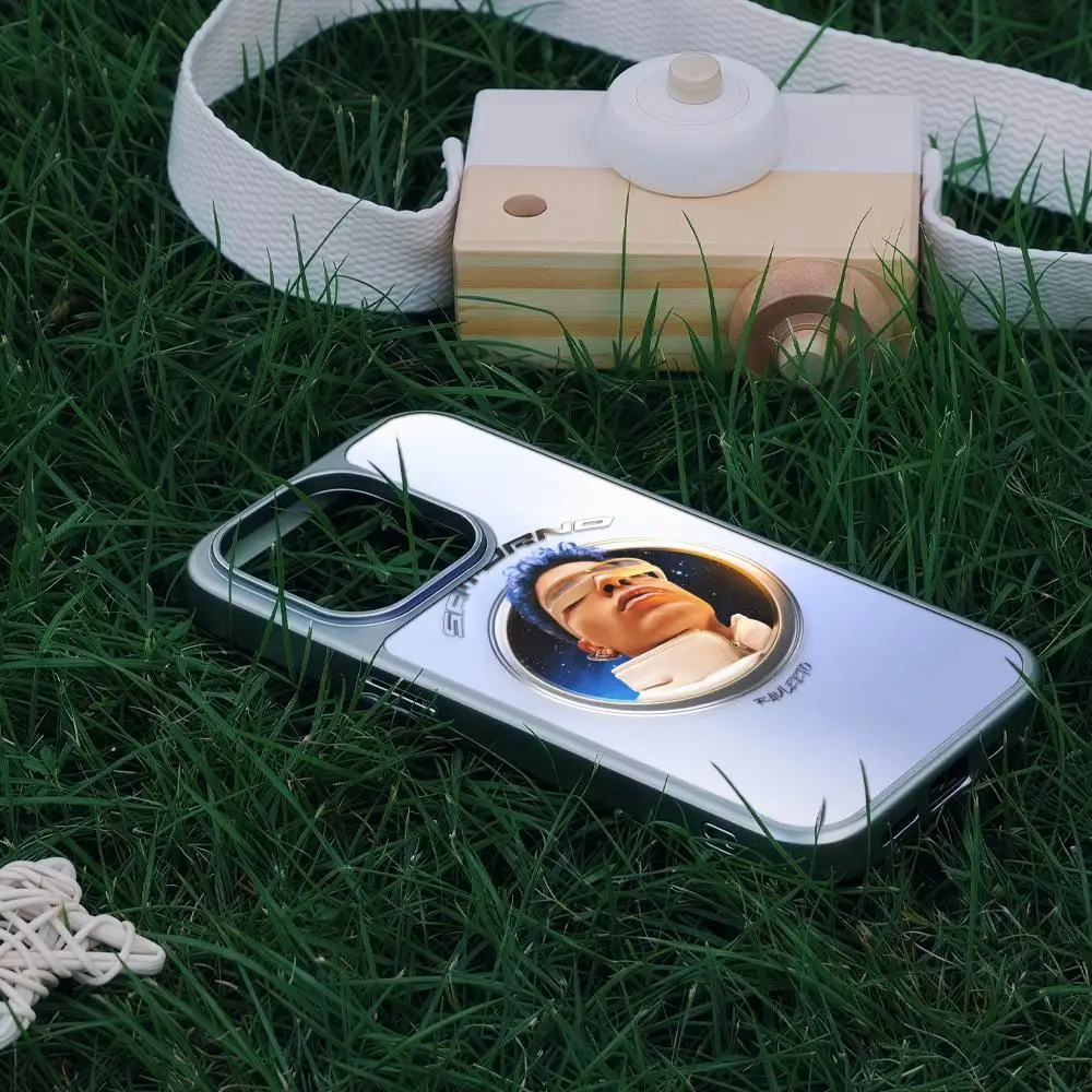 Custodia per telefono per iPhone 16 15 14 13 12 11 Pro Max Plus HD struttura in metallo guscio rigido in fibra di carbonio Rauw Alejandro Saturno