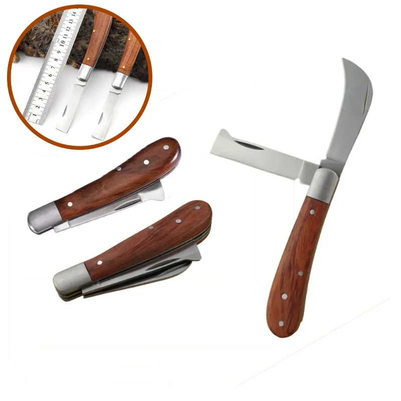 

1PC Garden Grafting Stainless Steel Mushroom Electrician Folding Pocket EDC Hand Tools Wooden Handle Camping Gadgets