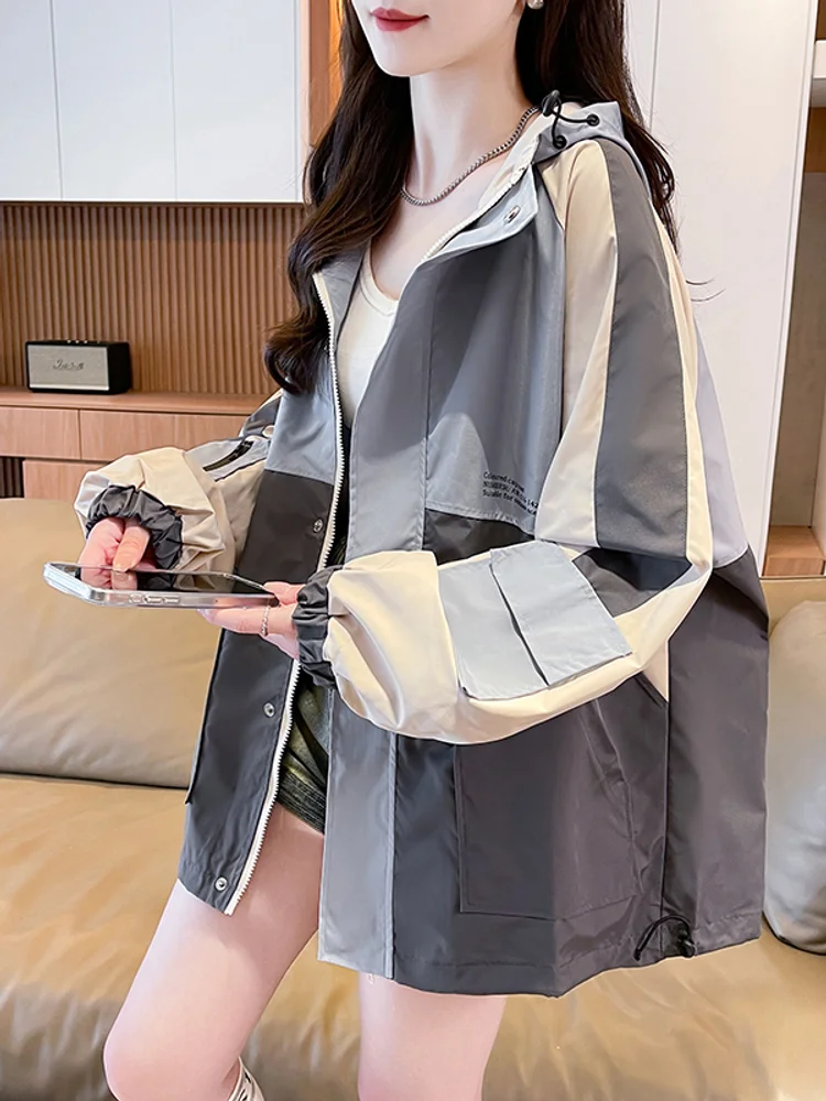American Casual Solid Color Patchwork Assault Women Spring Autumn Outdoor Loose Sports Workwear Jacket Mountaineering Outerwear