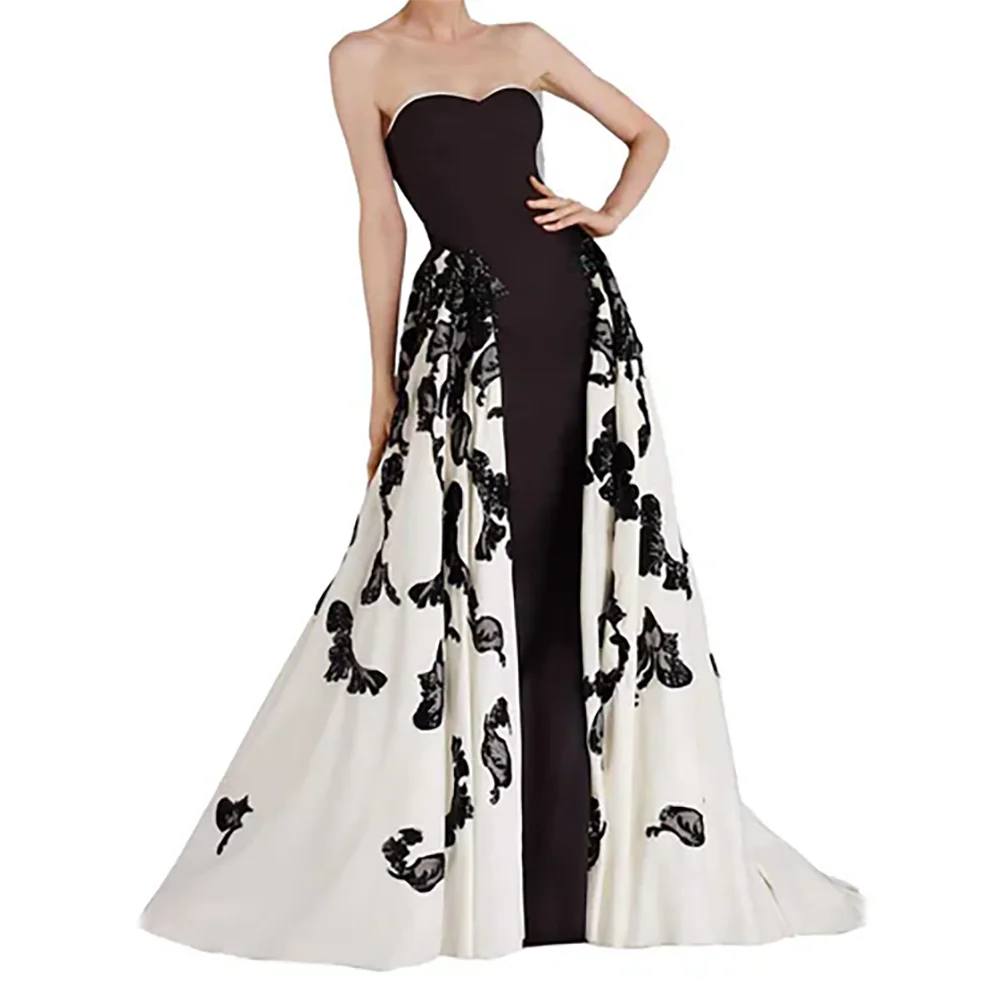 Klassische Kontrastfarbe, ärmellos, Blumenfalte, abnehmbare A-Linie, formelle Abendkleider, Geburtstagsfeier, Abschlussballkleider, individuell gestaltet