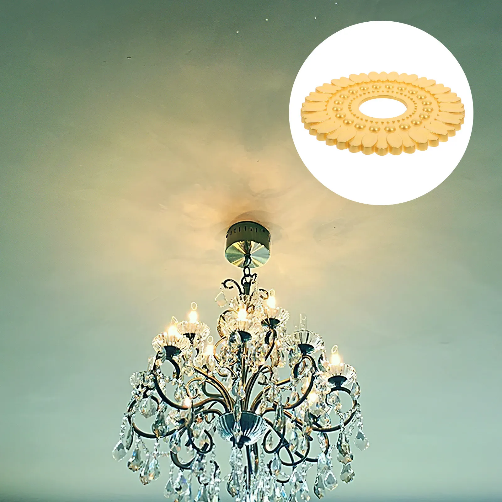 European Style Medallion Decorative Lighting Mounting Plate Imitation Plaster Finish Ps Material Easy Diy Installation Living